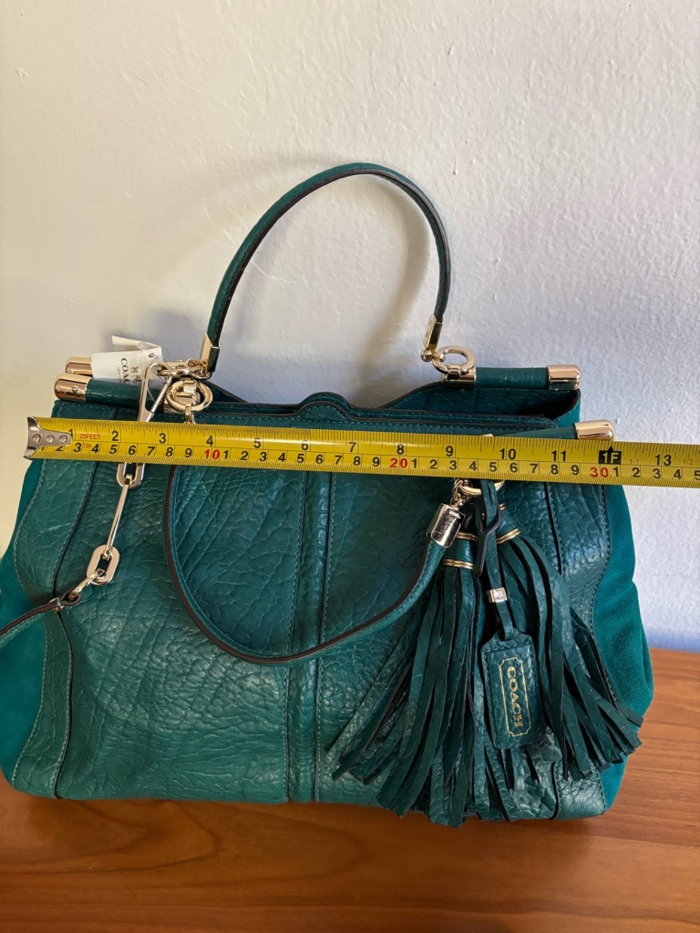 Coach Teal Green Leather Tassel Shoulder Bag - Picture 15 of 16